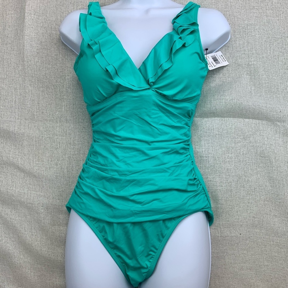 Lauren Ralph Lauren Tummy-Control Underwire Ruffled One-Piece Swimsuit Size 8